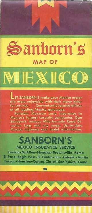 1969 Sanborn Road Map Mexico Acapulco Monterrey Cuernavaca Guadalajara Hm Gousha