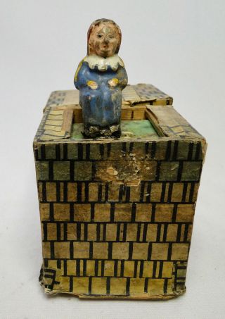 Antique Grandma Jack In The Box Paper On Wood Toy