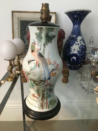 Chinese Republic,  Porcelain Hand Painted Vase Lamp Base 43cm,  6 Character Mark