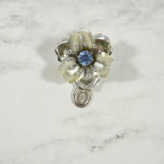 Vintage Religious Miraculous Medal Virgin Mary Silvertone Flower Brooch Pin