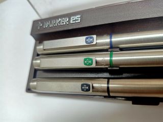 3 Vintage Parker 25 Stainless Steel Fountain Pen Black,  Blue And Green Mark