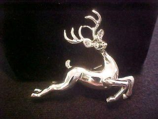 Vintage Christmas Pin - Reindeer Silver Tone Metal 2 X 1 1/2