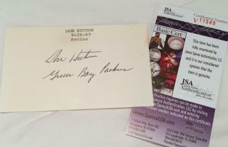 Don Hutson Signed / Autographed 3x5 / Index Card - Jsa