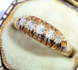 Antique Victorian 18ct Gold 0.  30ct Diamond 5 Stone Eternity Ring,  Size M