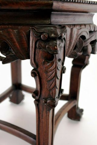 Chinese Carved Rosewood Occasion Table Marble Top Plant Stand 18.  89 inch E/0105 2