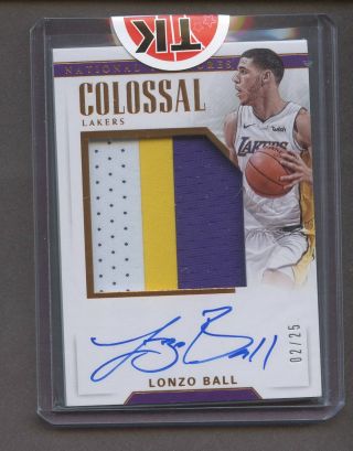 2017 - 18 National Treasures Colossal Lonzo Ball Rpa Rc Rookie Patch Auto 2/25