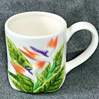 Otagiri Japan Vintage Birds Of Paradise White Green Orange Ceramic Coffee Mug