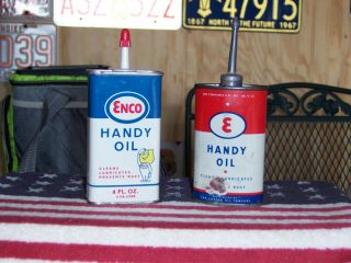 (2) Vintage 3,  4 Oz Handy Oil Tins/cans Enco And (e)