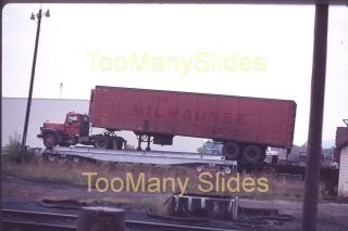 Slide - Milw Milwaukee Truck Trailer 505703 Being Loaded On To Flatcar