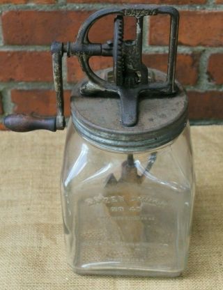 Antique Dazey Butter Churn No.  40 Hand Crank Wood Paddles Glass Jar Vintage Old