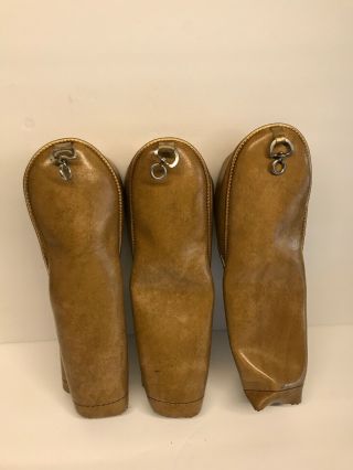 VINTAGE ANTIQUE LEATHER Robust GOLF HEADCOVERS 1,  2,  4 Woods FURR LINED. 2