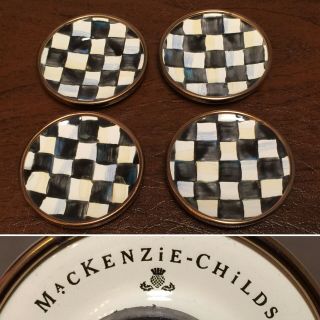 Vintage Set Of 4 Mackenzie - Childs Courtly Check Mini - Plate Refrigerator Magnets