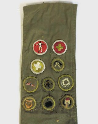 Vintage 1950s 60s Boy Scout Sash With 10 Merit Patches