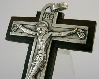 Quality Wall Crucifix Silver Plated Bronze Jesus On Cross Figure C1940s