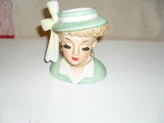 Vintage Napco 1958 Ladies Head Vase,  Jewelry,  Blonde,  Green Clothing 5 "