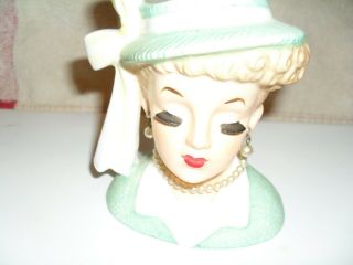 Vintage Napco 1958 ladies head vase,  jewelry,  blonde,  green clothing 5 