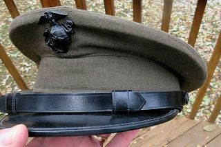 Vintage Ww2 Us Marine Corps Wool Visor Hat With Hat Badge
