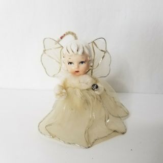 Vintage Holt Howard Angel Fairy Christmas Ornament Ceramic Face Tulle Japan