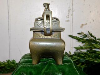 Antique Chinese Gilt Bronze Foo Dog Lion Censer Incense Burner 3
