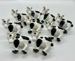 9 Vintage Cow Ceramic Cabinet / Drawer Pulls Knobs W Screws Black White