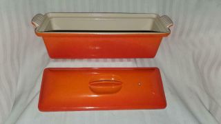 Vintage Le Creuset Cast Iron Enamel Flame Orange Pate Terrine Pan Loaf Pan 12”