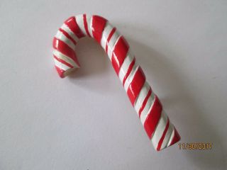 Vintage Signed By Robert Red White Enamel Candy Cane Brooch Pin Holiday