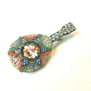 Vintage Micro Mosaic Mandolin Guitar Lute Floral Made In Italy Brooch Pin