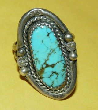 Old Pawn Vintage Native American Navajo Sterling Silver Turquoise Ring Size 8.  5
