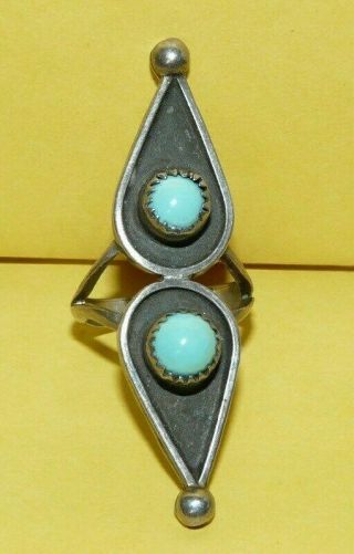 Old Pawn Vintage Native Navajo Sterling Silver Turquoise Ring Size 6.  25 Signed