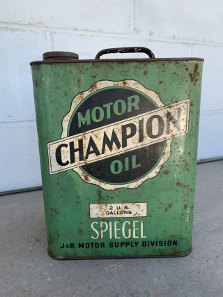 Vintage Motor Champion Oil J&r Supply Divisi 2gallon Metal Can Gas Station Sign