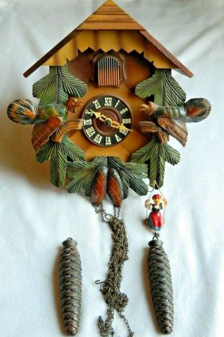 G.  M.  Angem Antique German Wooden Birds Cuckoo Clock -