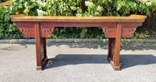 Very Old Vintage Chinese Carved Wood Alter Table (7 Ft Long)