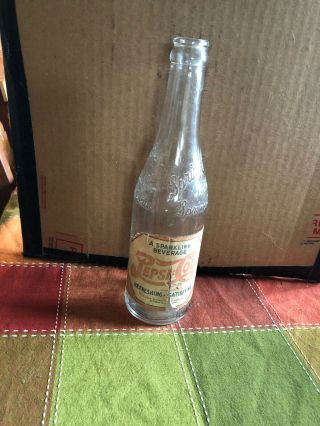 Vintage Pepsi Cola Bottle With Paper Label 1940s