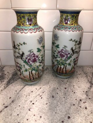 Antique Chinese Porcelain Famille Rose Vase,  Republic Era,  9”ht.  Fine Detail