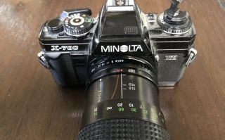 Vintage Minolta X - 700 35mm Slr Film Camera Black W/ 80 - 200mm Lens,  Bag,  & Flash.