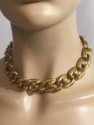 Vintage Hi End Haute Couture Gold Tone Bold Chunky Curb Link Choker Necklace 16”