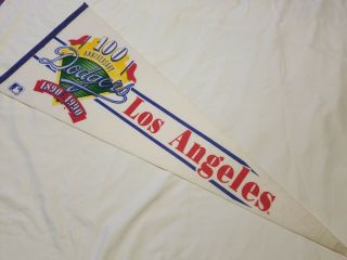 Vintage 1990 Los Angeles Dodgers Baseball Pennant Banner 100 Year Anniversary