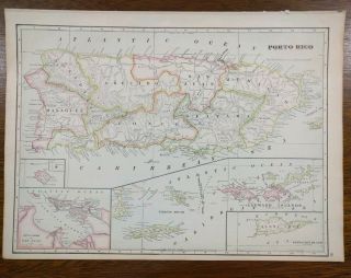 Puerto Rico & Virgin Islands 1911 Vintage Atlas Map 15 " X11 " Old Antique