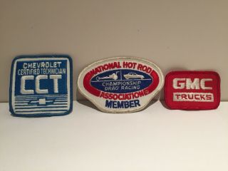 3 Vintage Auto Jacket Patches: Nhra,  Chevrolet Certified Technician,  Gmc Trucks