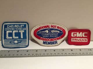 3 Vintage Auto Jacket Patches: NHRA,  Chevrolet Certified Technician,  GMC Trucks 2