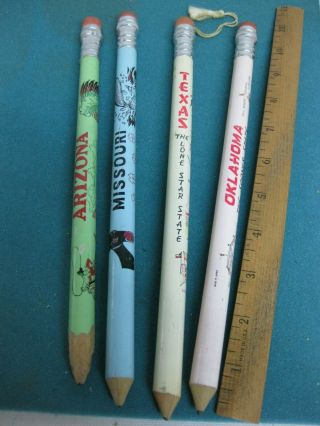 Set Of Four Vintage Large Souvenir Pencils From The 1950 