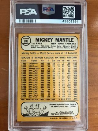 1968 Topps Mickey Mantle 280 PSA 4 - Yankees 2