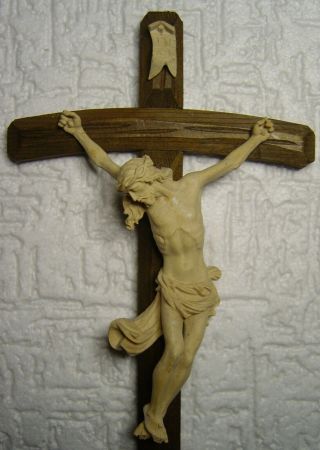 Antique Hand Carved Wooden Cross Crucifix