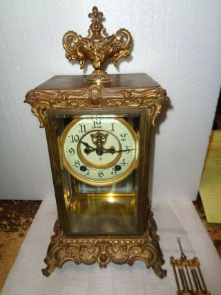 Antique - Ansonia " Crown " Crystal Regulator Clock - Ca.  1910 - To Restore - T834