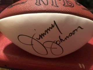 Dallas Cowboys Jimmy Johnson Wilson White Panel Full Size Nfl Football Signed