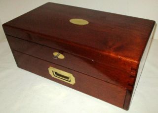 Handsome Larger Size Victorian Solid Mahogany & Brass Box Front Drawer,  Key