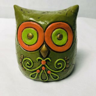 Fitz And Floyd Vintage Ceramic Owl Coin Bank With Stopper 1970s Made In Japan