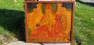 Antique 18/19th C.  Tibetan Wood Lacquer Painting Thangka Buddhism Buddha Figure 2