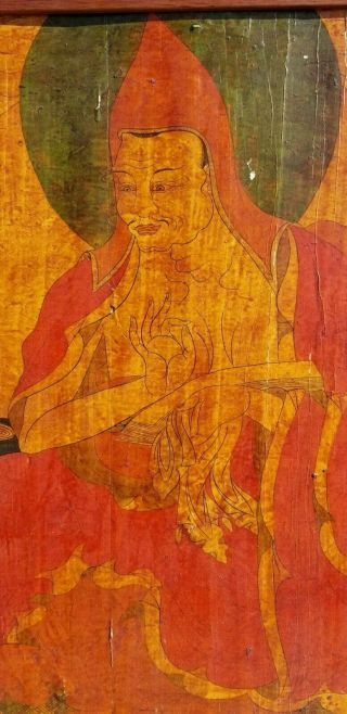 Antique 18/19th C.  Tibetan Wood Lacquer Painting Thangka Buddhism Buddha Figure 3