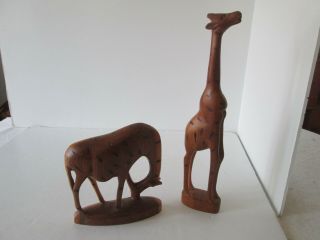 2 Vintage Hand Carved Wood African Giraffe Figures Made In Kenya 3847